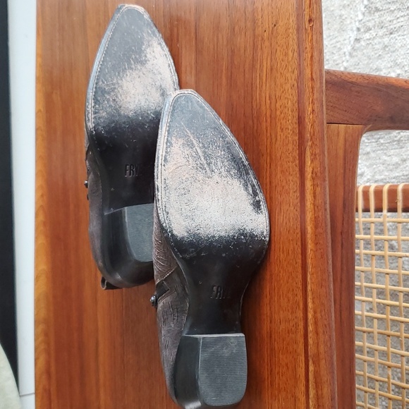 Frye Sacha Moto Shootie Ankle Boot Bootie Charcoal Cut Vintage Leather Snip Toe - Picture 6 of 7